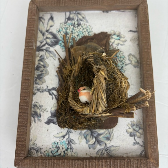 Lovingkindness home accents- Mixed media birds nest art in rustic frame - Picture 3 of 11
